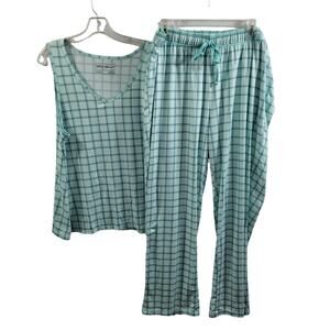 Eddie Bauer Women's Green Plaid 2 Piece Sleeveless Pajamas Size 2XL 12024-0631